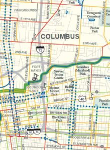 Bike map excerpt near downtown Columbus