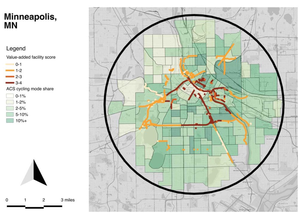 Maps of commute biking and value-added facilities