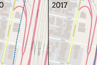 Side-by-side maps of 2000 and 2017 Census boundaries, showing slight differences
